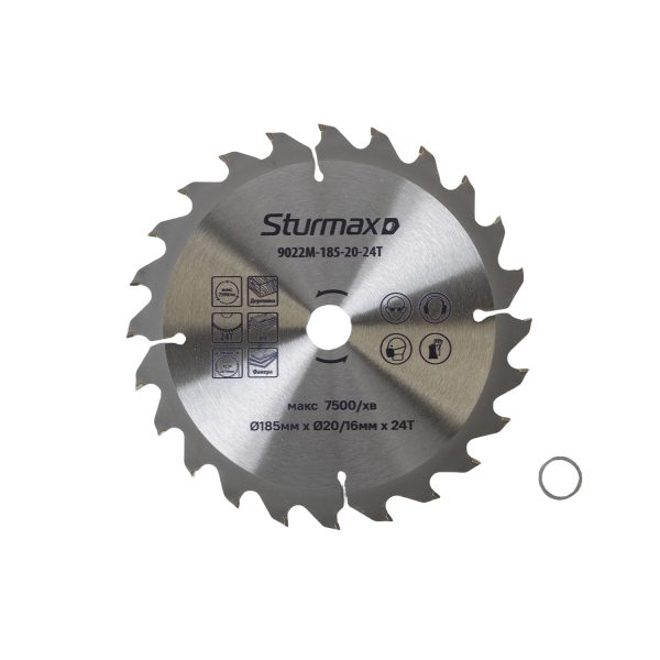 Sturmax 9022M-185-20-24T Диск пильний 185х20/16 мм 24 зуба по дереву