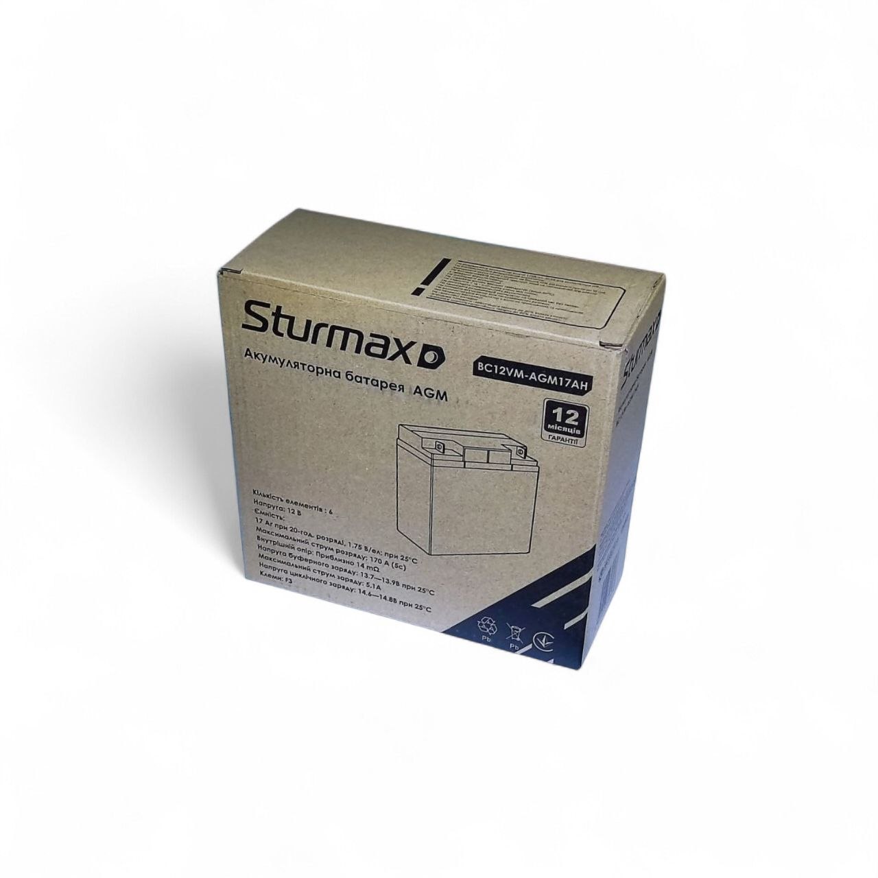 BC12VM-AGM17AH_2 Sturmax BC12VM-AGM17AH Акум. батарея свинцево-кислотна AGM 12.8В 17Аг