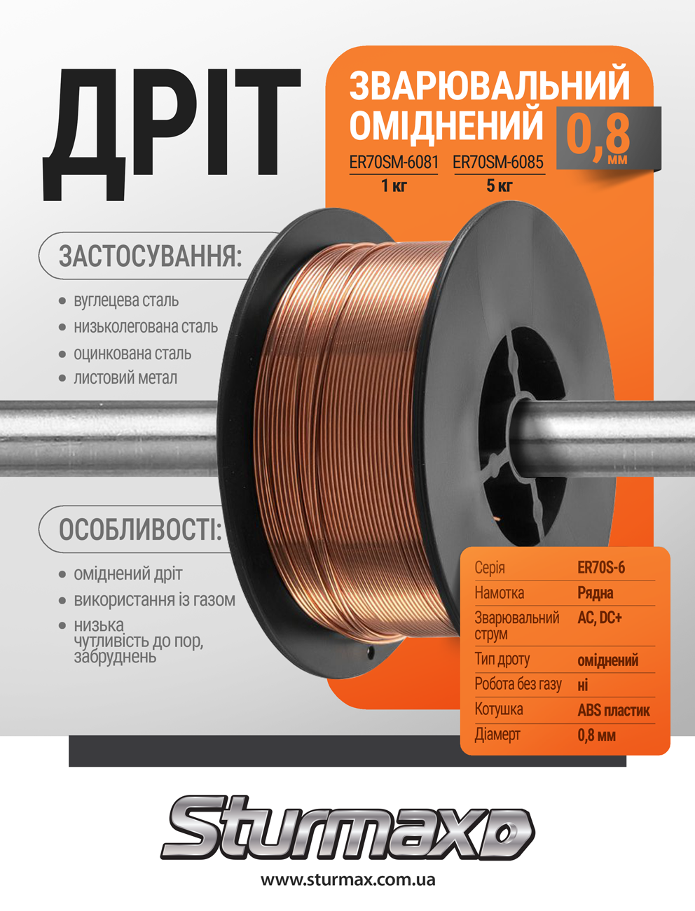 IMG_5973 Sturmax ER70SM-6085 Дріт зварювальний оміднений 0,8 мм 5 кг