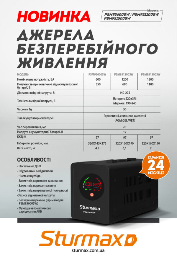 Sturmax PSM95600SW Джерело безперебійного живлення 600 ВA