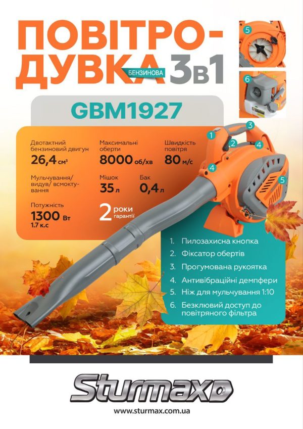 Sturmax GBM1927 повітродувка бензинова 3 в 1