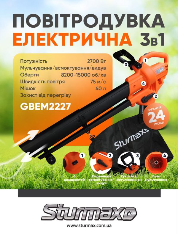 Sturmax GBEM2227 повітродувка електрична 3 в 1